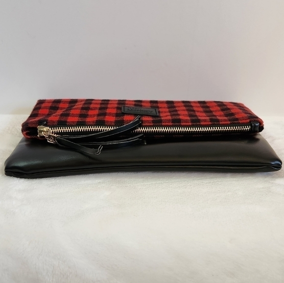 Funky Monkey Red Black Buffalo Check Plaid Foldover Clutch Bag Purse NWOT - Picture 8 of 11